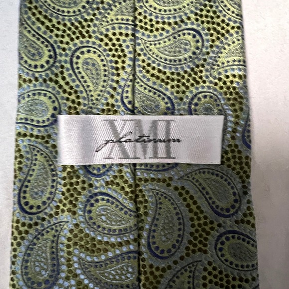 XMI Platinum Paisley Silk Tie Men's Green Blue Formal Neckwear Hand Made - Picture 3 of 7